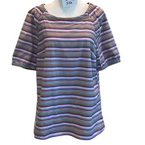 Talbots Petites Multi Color Striped Square Neck Short Sleeve Blouse LP